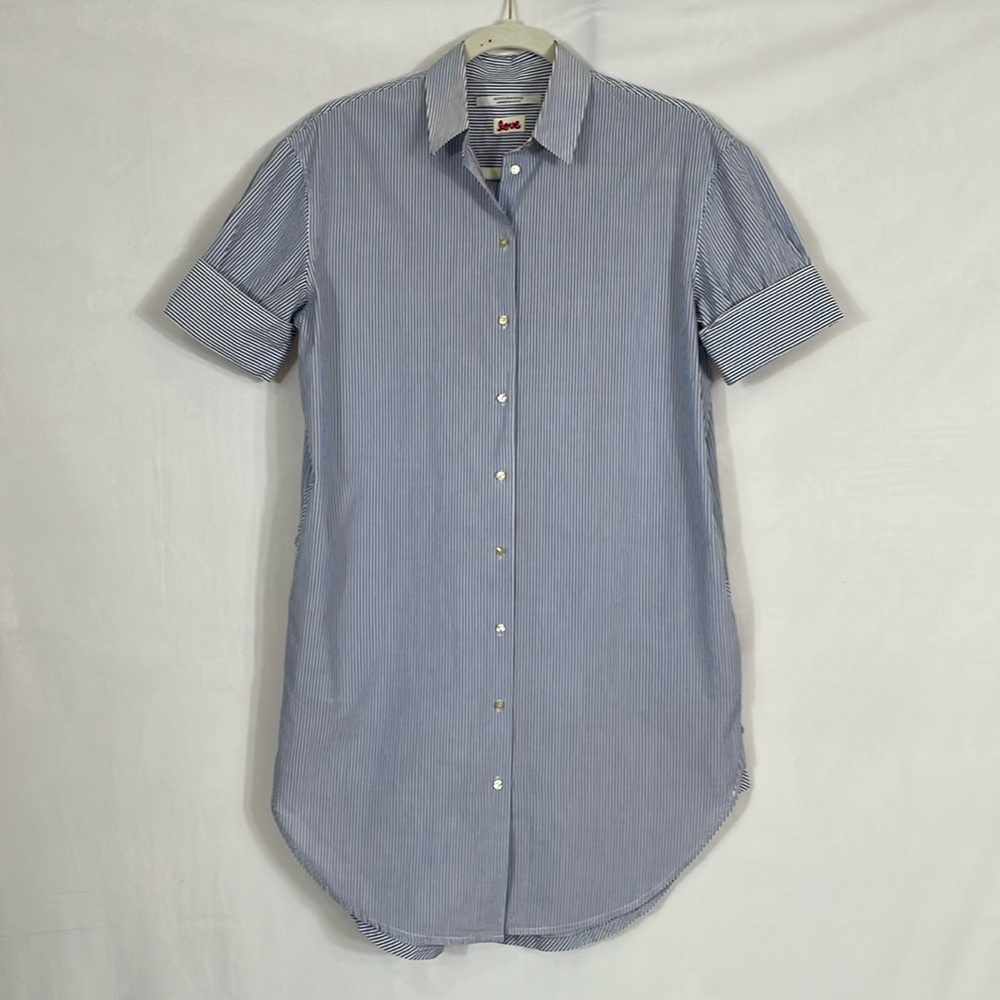 SCOTCH & SODA Amsterdam Blauw Shirtdress Size Petite P Oxford Stripe EUC